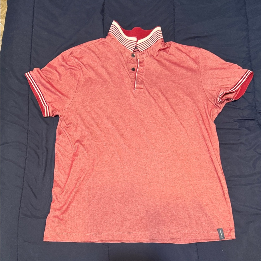 Perry Ellis Red Polo Shirt with Striped Collar